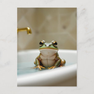 Grappige kikker in badkamer kinderkamer kunst briefkaart