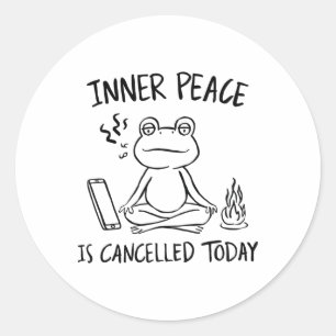 Grappige kikker meditatie yoga meme naïeve kunst i ronde sticker