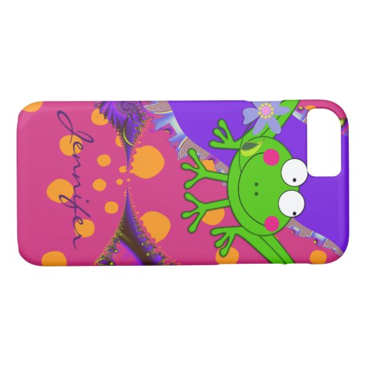 Grappige Kikker met Bloem & aangepaste Naam Case-Mate iPhone Case (Achterkant (Horizontaal))