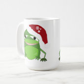 Grappige kikker met een kerstmuts koffiemok (Voorkant links)