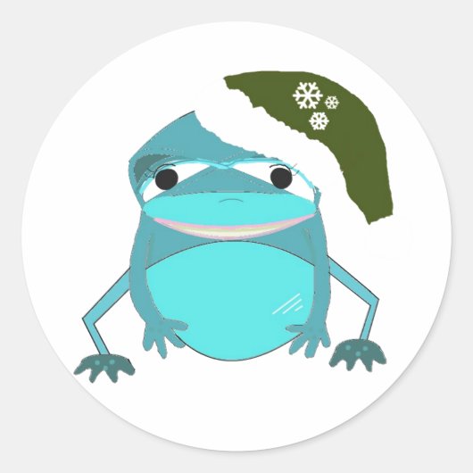 Grappige kikker met kerstmuts ronde sticker (Voorkant)