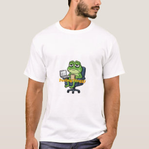 Grappige kikker met koffie laptop grafische T-shir T-shirt