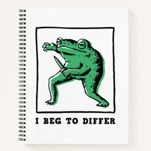 Grappige kikker met mes – "Ik ben het oneens" Meme Notitieboek