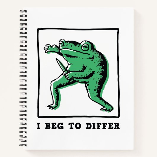 Grappige kikker met mes – "Ik ben het oneens" Meme Notitieboek (Voorkant)