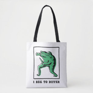 Grappige kikker met mes – "Ik ben het oneens" Meme Tote Bag
