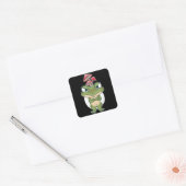 Grappige kikker met paddenstoelen vierkante sticker (Envelop)