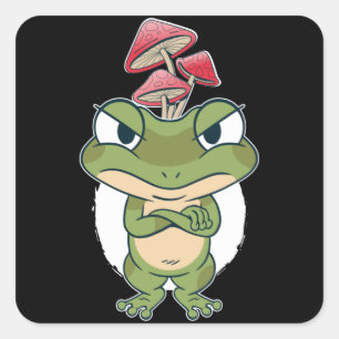 Grappige kikker met paddenstoelen vierkante sticker