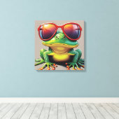 Grappige kikker met zonnebril canvas afdruk (Insitu (Houten vloer))