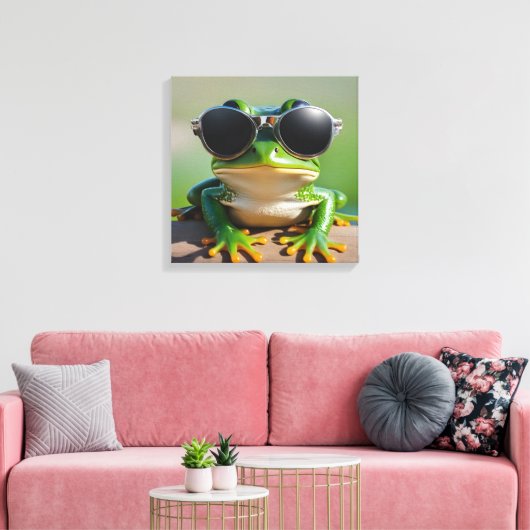 Grappige kikker met zonnebril canvas afdruk (Insitu (Woonkamer))