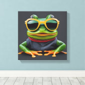 Grappige kikker met zonnebril canvas afdruk (Insitu (Houten vloer))