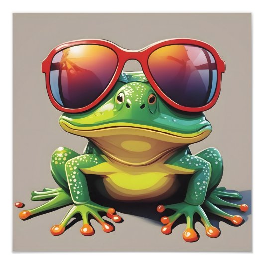 Grappige kikker met zonnebril foto afdruk (Voorkant)
