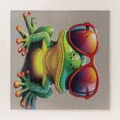 Grappige kikker met zonnebril legpuzzel (Horizontaal)