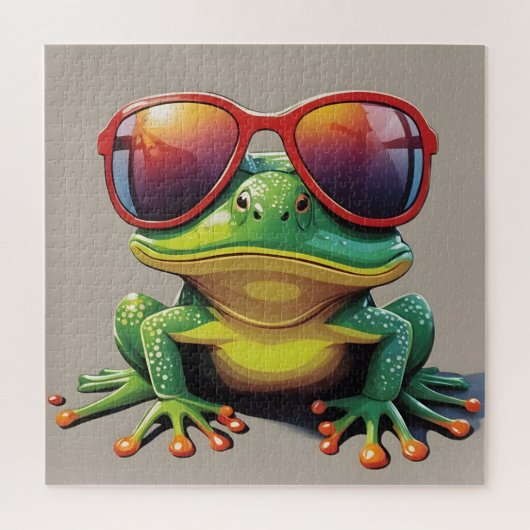 Grappige kikker met zonnebril legpuzzel (Verticaal)