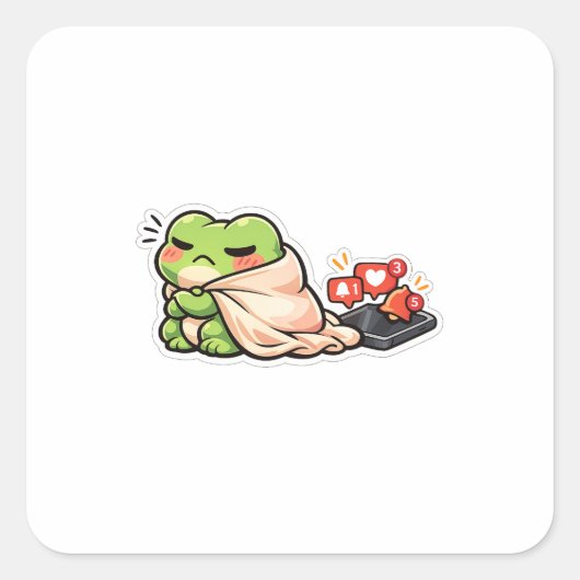 Grappige Kikker Negeert Telefoon Introvert Antisoc Vierkante Sticker (Voorkant)