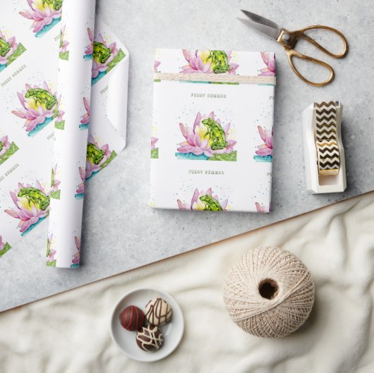 Grappige kikker op een lotus cadeaupapier (Crafts)