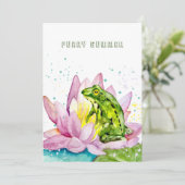 Grappige kikker op een lotus kaart (Staand voorkant)