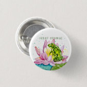 Grappige kikker op een lotus ronde button 3,2 cm (Voorkant /achterkant)