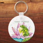 Grappige kikker op een lotus sleutelhanger (Voorkant)
