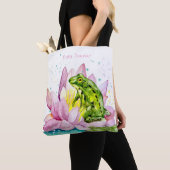 Grappige kikker op een lotus tote bag (Dichtbij)