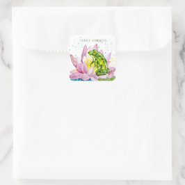 Grappige kikker op een lotus vierkante sticker