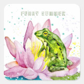 Grappige kikker op een lotus vierkante sticker (Voorkant)