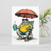 Grappige kikker op het strand kaart (Staand voorkant)