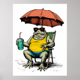 Grappige kikker op het strand poster