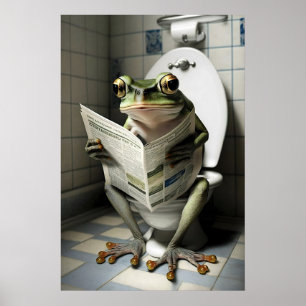 Grappige kikker op toiletprint badkamer humor muur poster