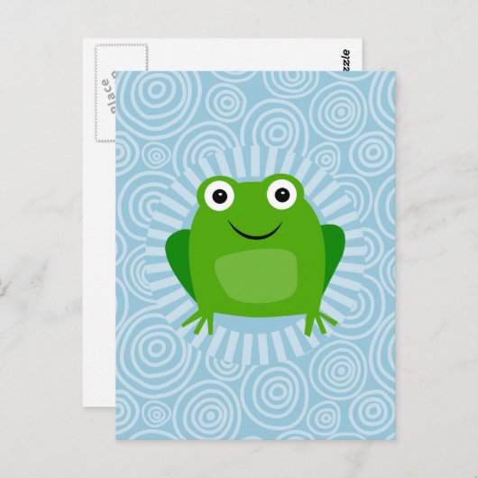 Grappige Kikker - Schattige Kikker Op Blauwe Achte Briefkaart (Voorkant / Achterkant)