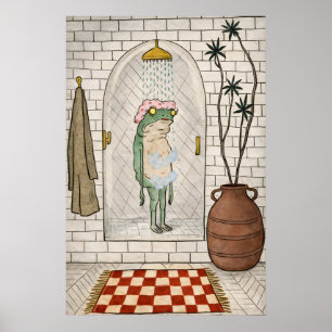 Grappige kikker showerposter, Retro grillige badka Poster