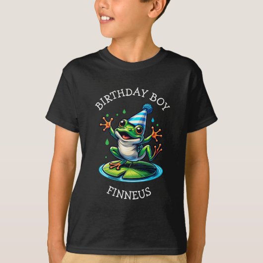 Grappige kikker thema verjaardag jongen t-shirt (Voorkant)