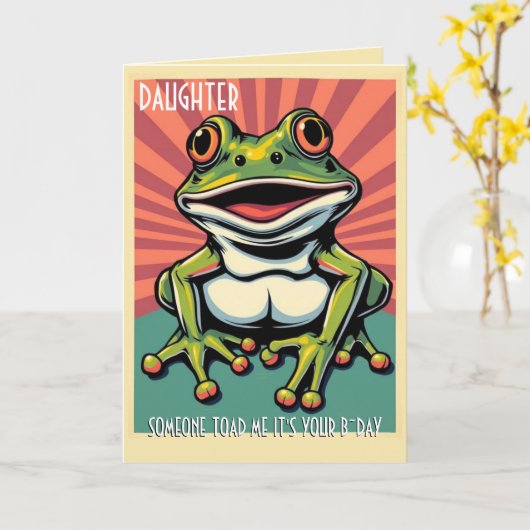Grappige Kikker Toad Croak Dochter Gelukkige Verja Kaart (Gele Bloem)