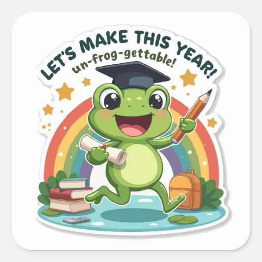 Grappige kikker 'Un-frog-gettable' schooljaar die- Vierkante Sticker (Voorkant)