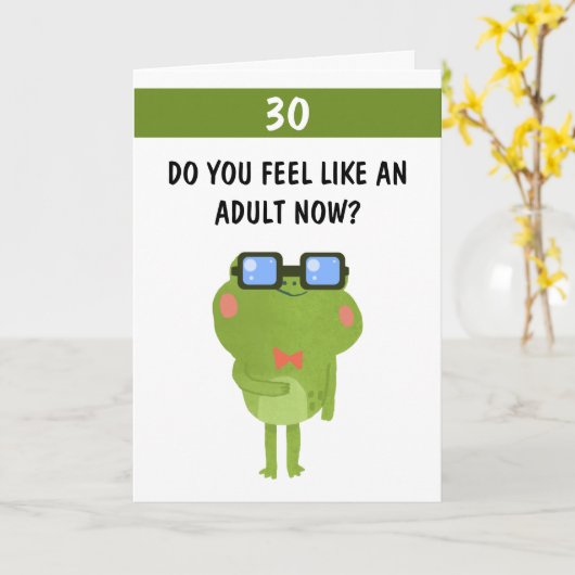 Grappige kikker wit aangepaste zoon 30e verjaardag kaart (Gele Bloem)