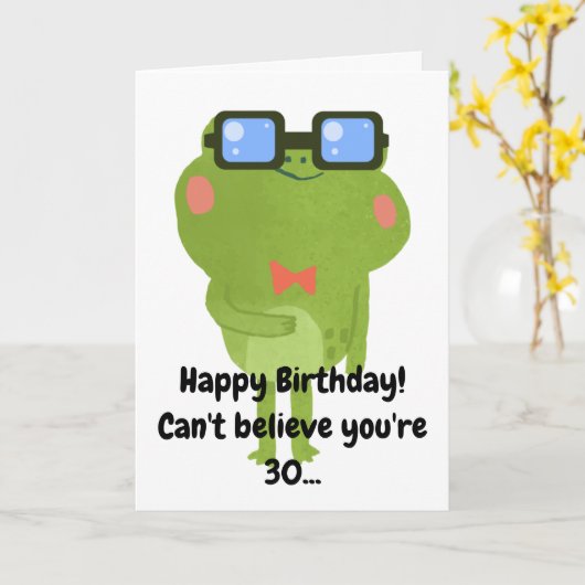 Grappige kikker witte zoon 30e verjaardag kaart (Gele Bloem)