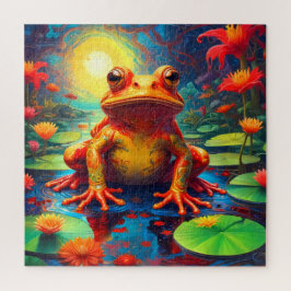 Grappige Kikker Zittend op een Lily Pad Legpuzzel