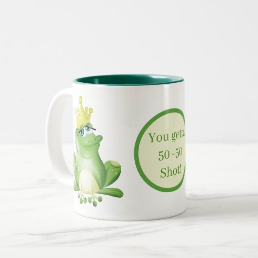 Grappige kikkerkussen tekst toevoegen tweekleurige koffiemok (Voorkant links)