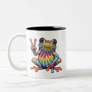 Grappige Kikkerliefhebber Tie-Dye Kikker Vredestek Tweekleurige Koffiemok