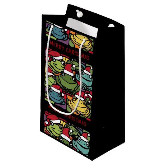 Grappige kikkers in kerstmuts Abstract Klein Cadeauzakje (Voorkant Gekanteld)