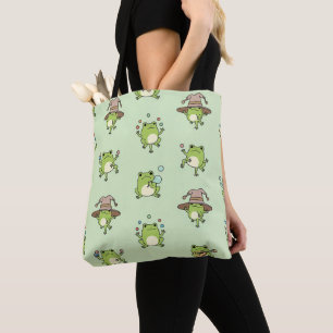 Grappige kikkers op pad tote bag