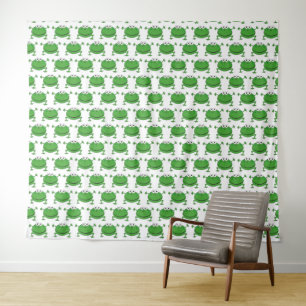 Grappige Kikkers Wit en Groen Wand Tapijt Wandkleed