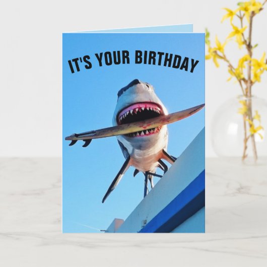 GRAPPIGE KILLER SHARK VERJAARDAGSKAARTEN KAART (Gele Bloem)