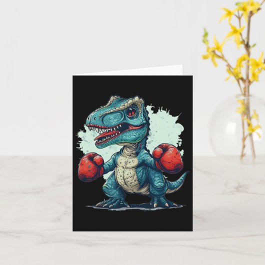 Grappige Kinder Boksen Dinosaurus Met Bokshandscho Kaart (Gele Bloem)