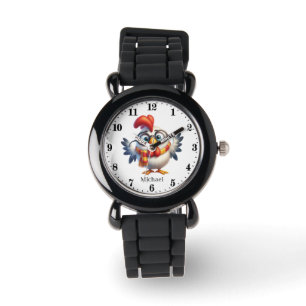 Grappige kinder bots voegen naam grappige haan toe horloge