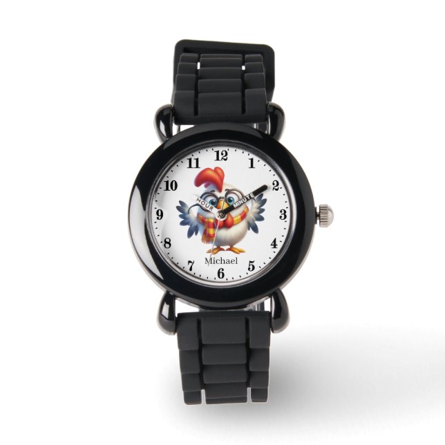 Grappige kinder bots voegen naam grappige haan toe horloge (Voorkant)