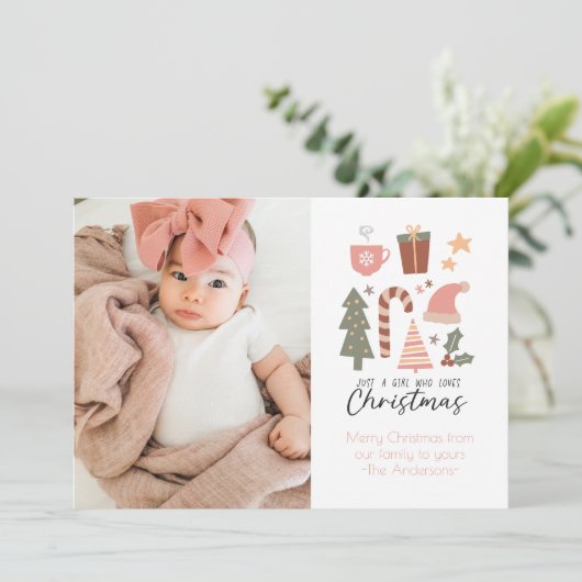 Grappige Kinder foto meisje die houdt van kerst Feestdagenkaart (Staand voorkant)