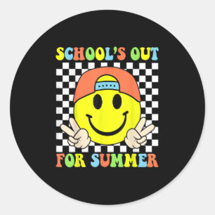 Grappige Kinder jongens laatste schooldag uit voor Ronde Sticker