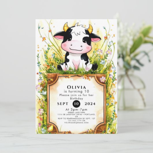 Grappige Kinder Koe Verjaardag Kaart (Staand voorkant)