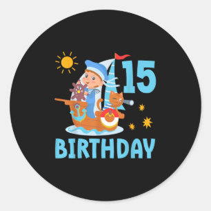 Grappige Kinderen 15e Verjaardagsfeestje Zeilboot Ronde Sticker