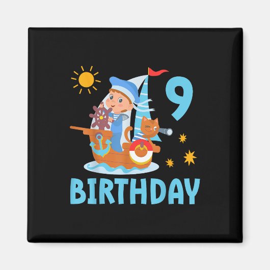 Grappige Kinderen 9e Verjaardagsfeest Zeilboot Zei Magneet (Voorkant)
